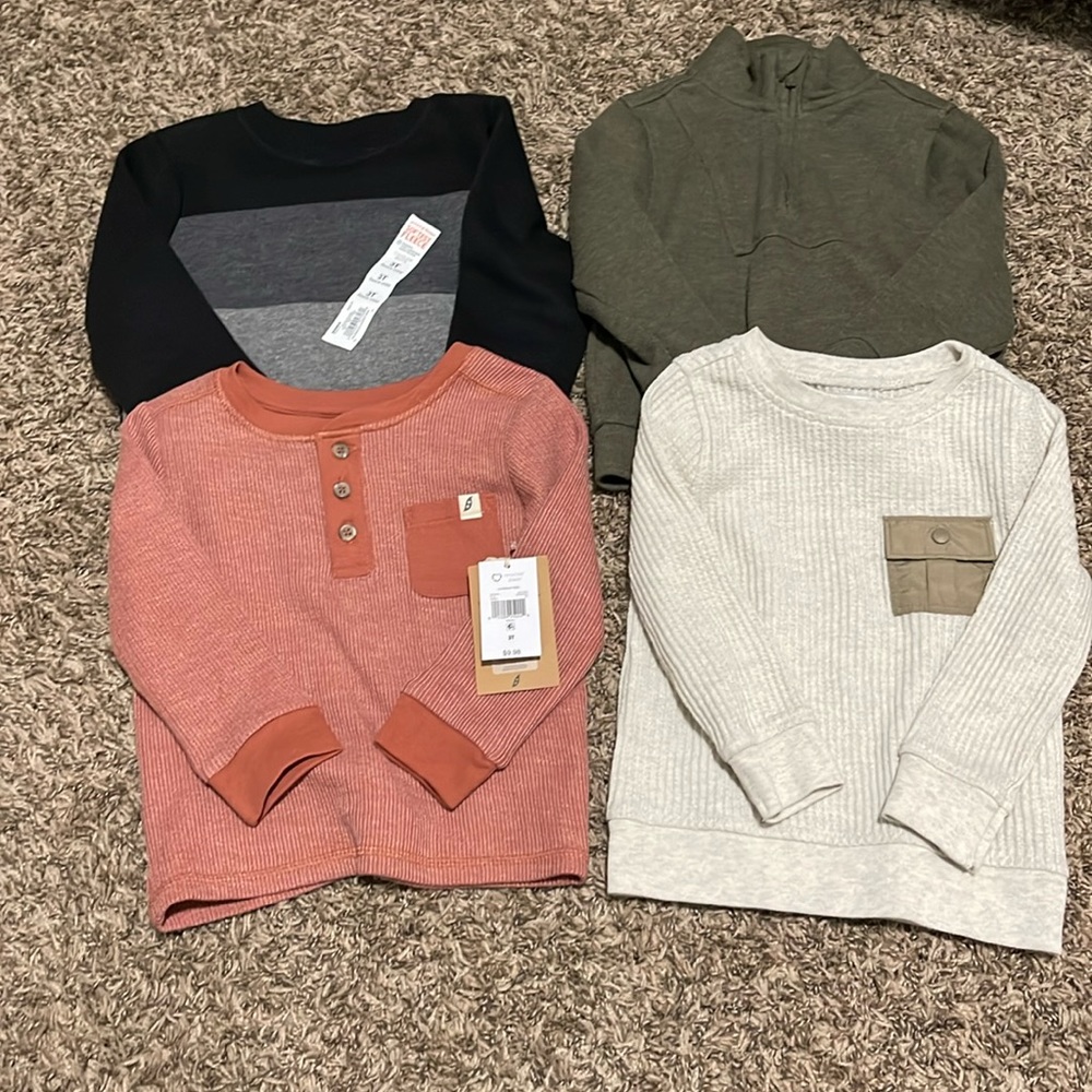 Old Navy, Easy-Peasy,and Jumping Beans boys 3T long sleeve sweaters.